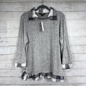 Zac and Rachel Grey Shirt Trim Tunic Sweater